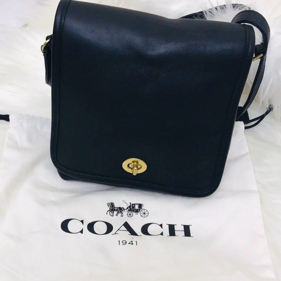 Coach Handbags - Coach Black Leather Crossbody Bag with Gold Accents